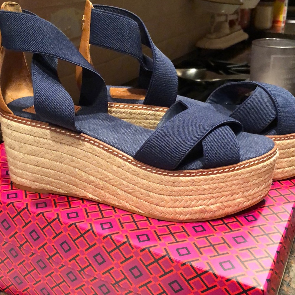 Tory Burch Freida espadrille Royal Navy/Tan 7.5